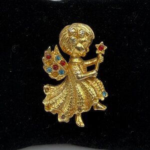 Vintage Beatrix Goldtone Angel Christmas Pin